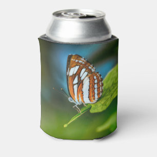 White and Orange Striped Butterfly Can Cooler