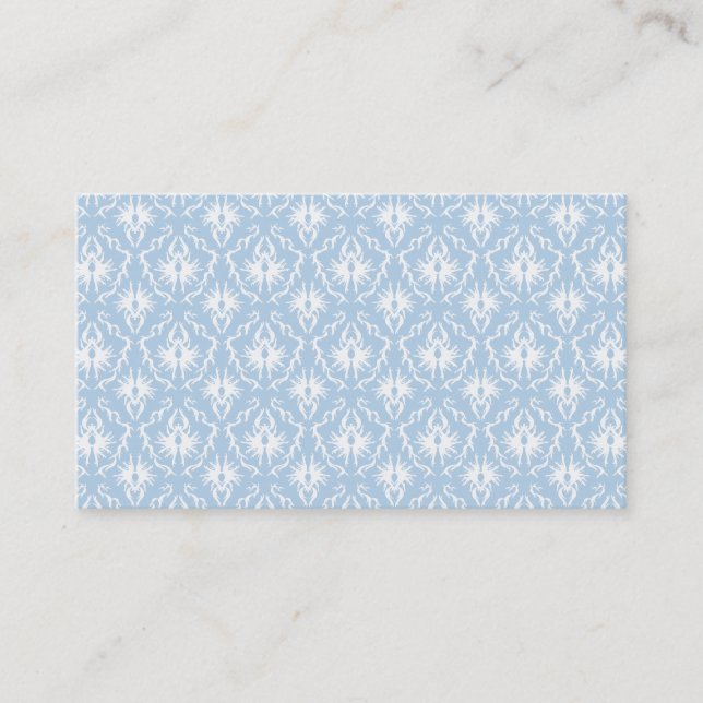 White and Pale Blue Damask Design. Business Card (Front)