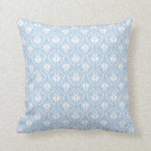 White and Pale Blue Damask Design. Cushion