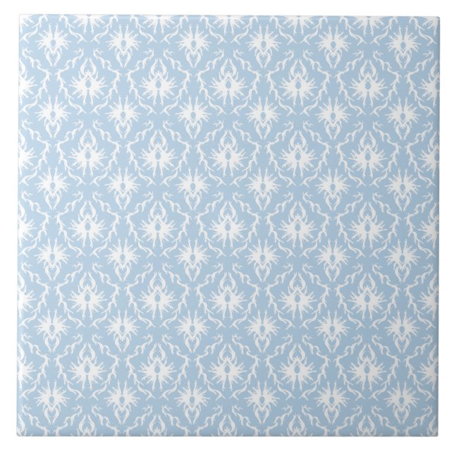 White and Pale Blue Damask Design. Tile (Front)