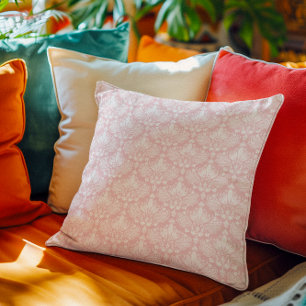 White and Pale pink vintage floral damasks pattern Cushion