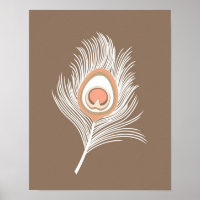 White and Peach Peacock Feather on Taupe Tan