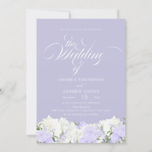 White and Periwinkle   Romantic Flower Wedding Invitation