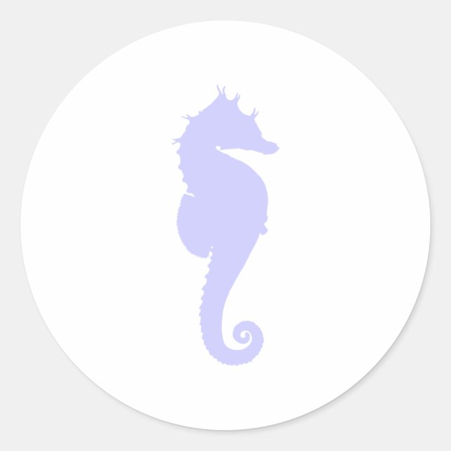 White and Periwinkle Sea Horse Classic Round Sticker (Front)
