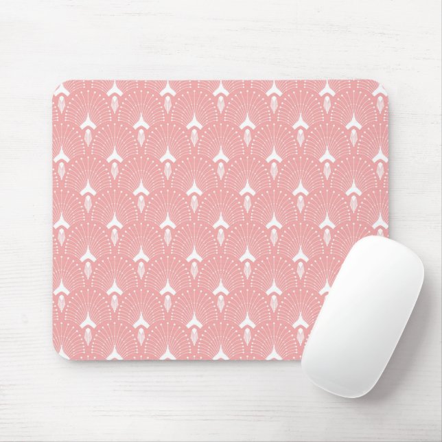 White and pink art-deco pattern mouse mat (With Mouse)