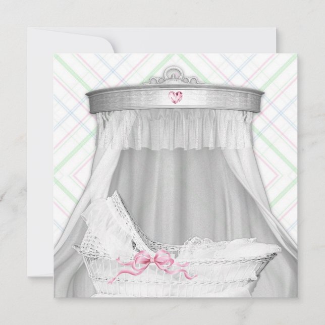 White and Pink Bassinet Baby Girl Shower Invitation (Front)