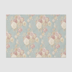 White and Pink Blush Roses on Blue background Tissue Paper