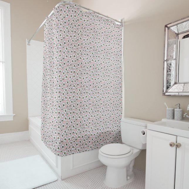 White And Pink Boho Floral Pattern  Shower Curtain (In Situ)