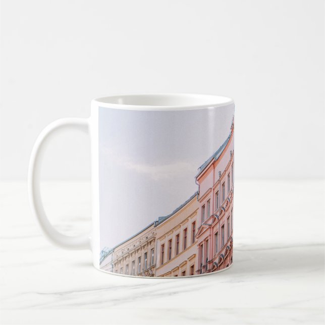 WHITE AND PINK BUILDINGS COFFEE MUG (Left)