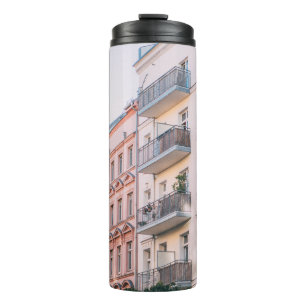 WHITE AND PINK BUILDINGS THERMAL TUMBLER