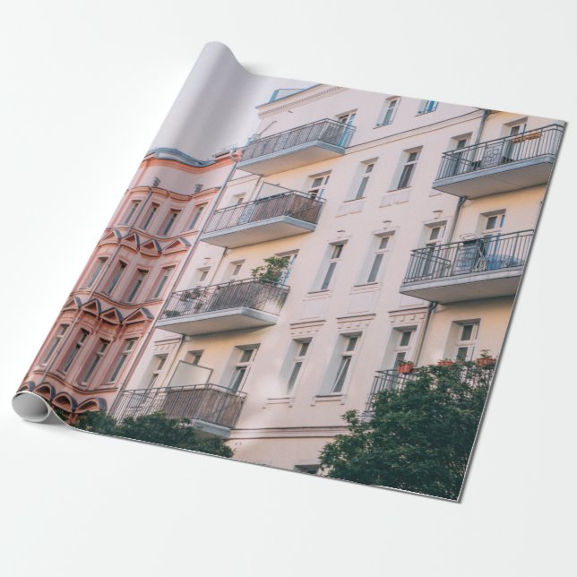 WHITE AND PINK BUILDINGS WRAPPING PAPER (Unrolled)