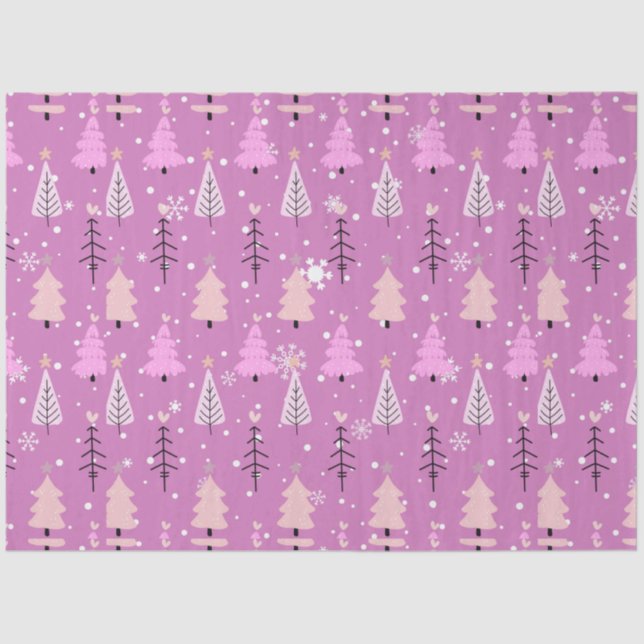 White and Pink Christmas Trees Purple Christmas Tissue Paper (Front)