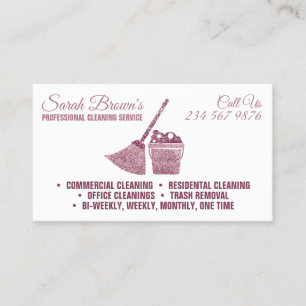 White and Pink Cleaning Maid Janitorial sparkle Business Card