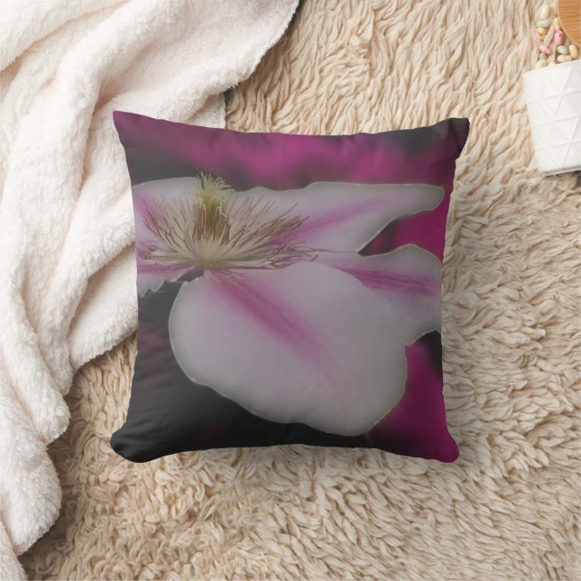 White And Pink Clematis Flower Cushion (Blanket)
