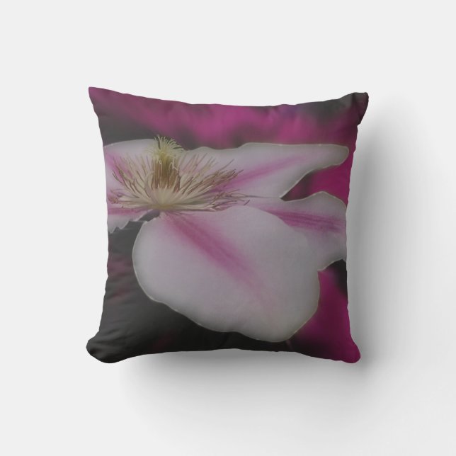 White And Pink Clematis Flower Cushion (Front)
