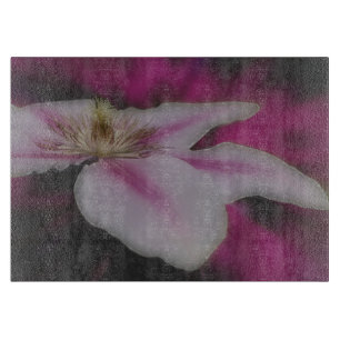 White And Pink Clematis Flower Cutting Board