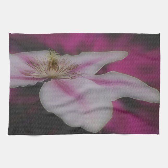 White And Pink Clematis Flower Tea Towel (Horizontal)