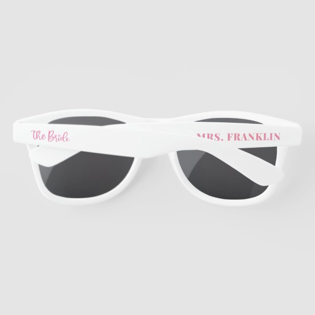 White and Pink Custom The Bride Wedding Sunglasses (Back)