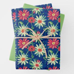 White and Pink Daisies with Pastel Green Wrapping Paper Sheet