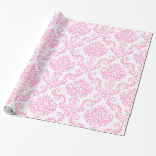 White and Pink Damask Wrapping Paper