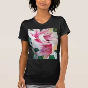 White and Pink day lily flower watercolor art T-Shirt