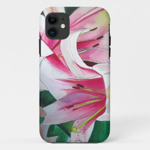 White and Pink day lily watercolor art flower iPhone 11 Case
