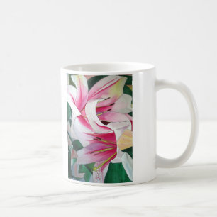 White and Pink day lily watercolor art flower Coffee Mug