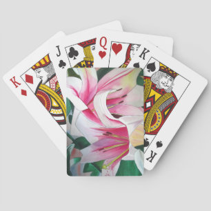 White and Pink day lily watercolor art flower Playing Cards