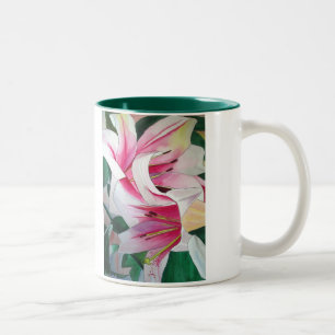 White and Pink day lily watercolor art flower Two-Tone Coffee Mug
