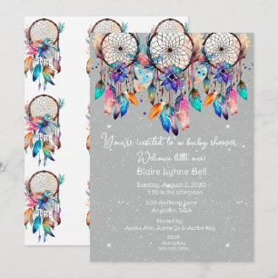 White and Pink Dreamcatcher Girl Baby Shower Invitation