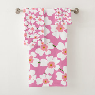 White and Pink Fantasy Flower Power Bath Towel Set