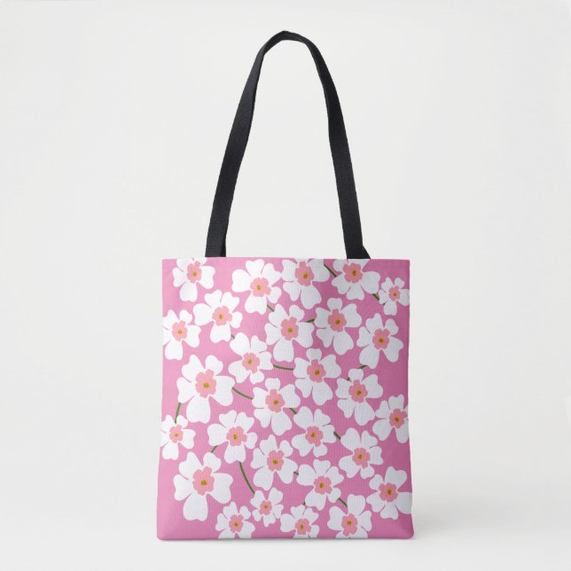 White and Pink Fantasy Flower Power   Tote Bag (Front)