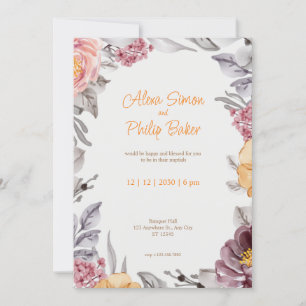White and Pink Floral Border Wedding Invitation