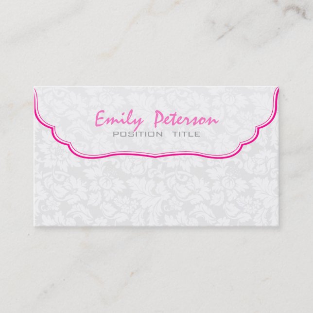 White And Pink Floral Damasks Business Card (Front)
