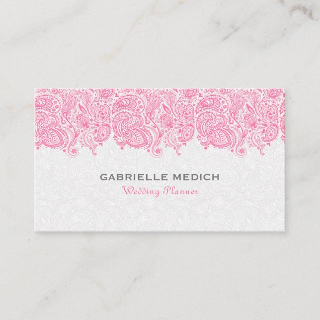 White And Pink Floral Paisley Lace Business Card (Front)
