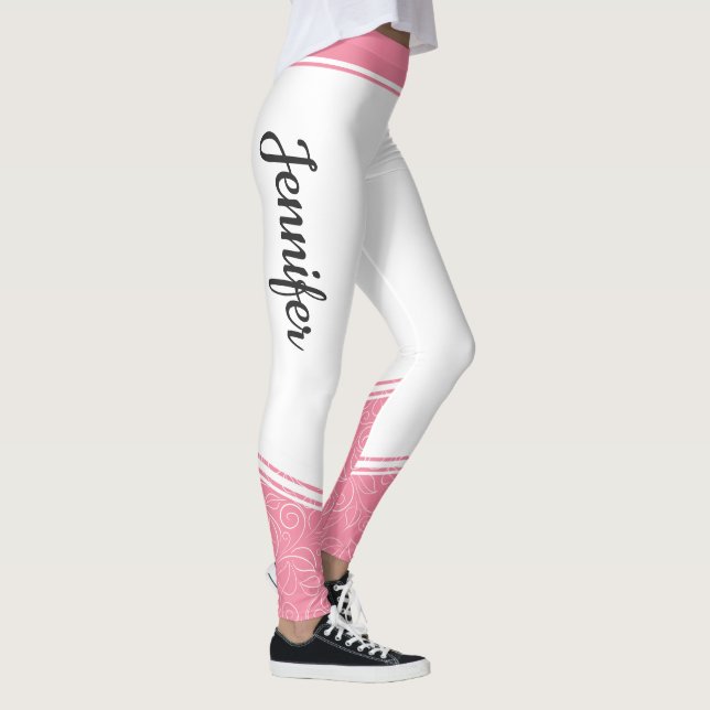 White and pink floral white stripes and name girly leggings (Right)