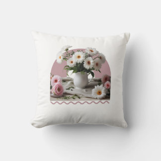 White and Pink Flowers Cushion