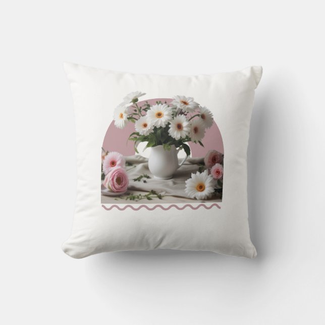 White and Pink Flowers Cushion (Front)