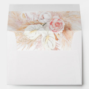 White and Pink Flowers Pampas Grass Elegant Boho Envelope