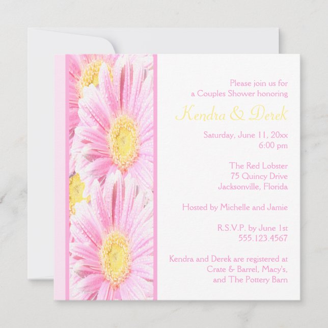 White and Pink Gerberas Couples Shower Invitation (Front)