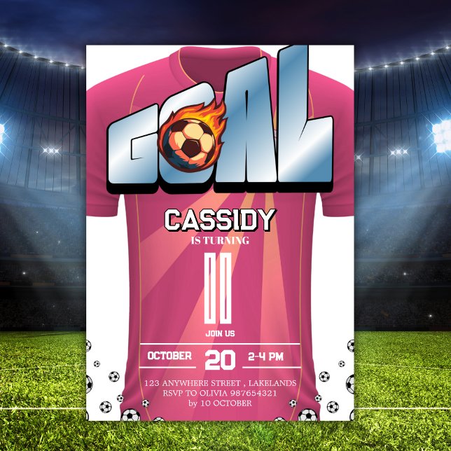 White and Pink Girl Soccer Shirt Birthday Party  Invitation (Creator Uploaded)