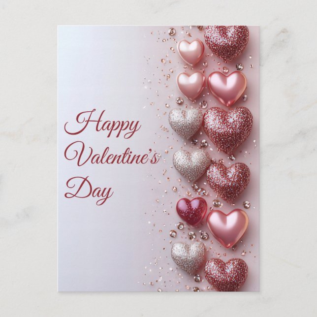 white and pink glitter Hearts Valentine's Greeting Postcard (Front)