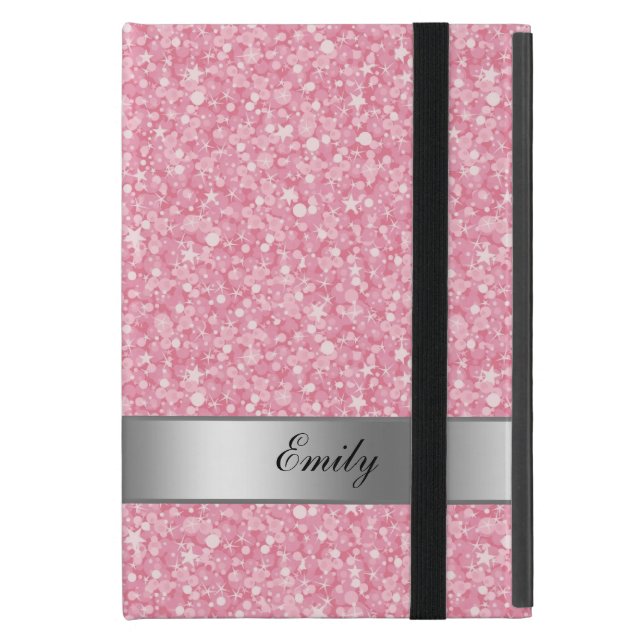 White And Pink Glitter Silver Accents iPad Mini Case (Front Closed)