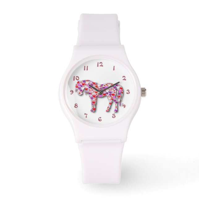 White and Pink Heart Horse Pony Watch (Front)