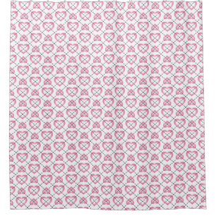 White and Pink Hearts Argyle Pattern Shower Curtain