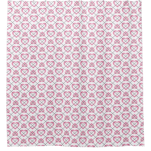 White and Pink Hearts Argyle Pattern Shower Curtain (Front)