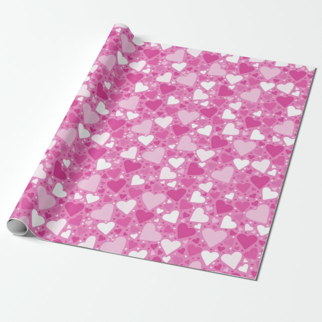 White and Pink Hearts Birthday Wrapping Paper (Unrolled)