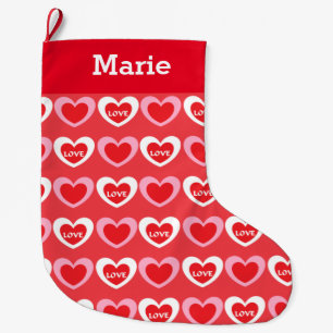 White and Pink Hearts Large Christmas Stocking