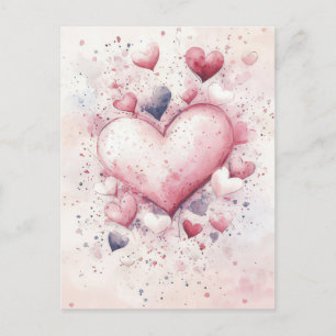 white and pink Hearts Valentine's Greeting Postcard