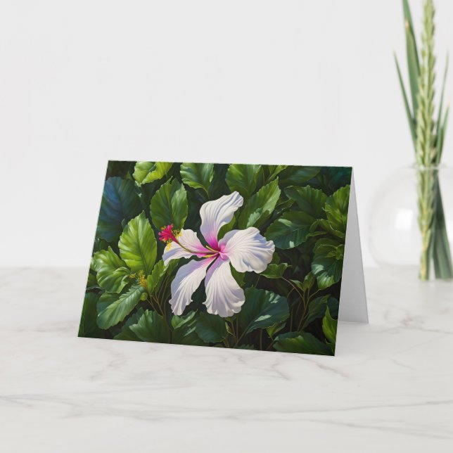 White and Pink Hibiscus Tropical Flower Note Card (Front)